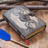 A5 Antique Triple Moon Goddess Leather Journal | 4 Stone Options
