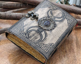 A5 Antique Triple Moon Goddess Leather Journal | 4 Stone Options