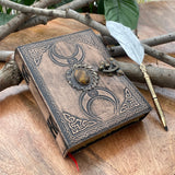 A5 Antique Triple Moon Goddess Leather Journal | 4 Stone Options