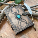 A5 Antique Triple Moon Goddess Leather Journal | 4 Stone Options