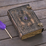 11" antique Triple Moon Goddess Leather Journal | 5 Stone Options