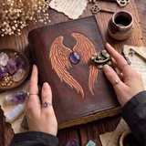 Embossed Angel Wing Leather Journal | 5 Crystal Choice Grimoire