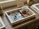 14" Black Mother of Pearl Boutique Floral Serving Tray- Rectangle