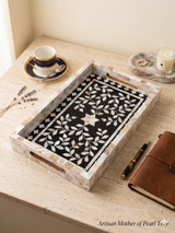 14" Black Mother of Pearl Boutique Floral Serving Tray- Rectangle