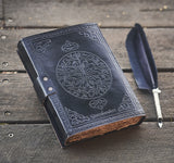 Black Triple Moon Leather Journal | 4 Stone Choices