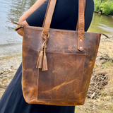 Personalised Leather Tote Bag | 16" Large Size | Spacious & Durable | Full Grain Buffalo Leather