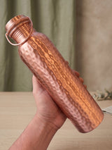 1 ltr Pure Hammered Copper Water Bottle- with Handle