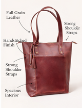 Personalised Leather Tote Bag | 16" Large Size | Spacious & Durable | Full Grain Buffalo Leather