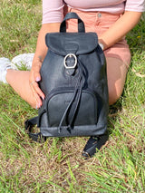GrassLanders Leather Backpack Women's Black Leather Backpack | Adjustable Straps