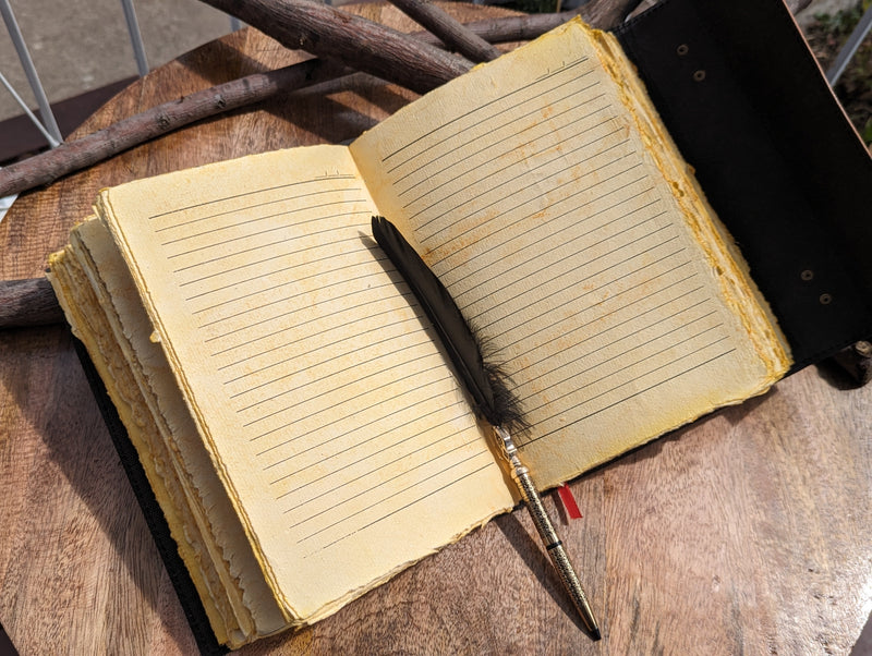 Black 10"x7" Fat Pentagram Leather Journal | 280 Vintage Pages (New)