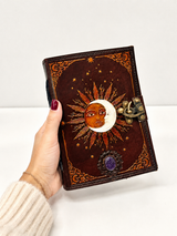 A5 Amethyst Sun-Moon Leather Journal | 5 Stone Choices