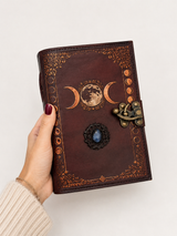 A5 Triple Moon Leather Journal | 5 Stone Choices