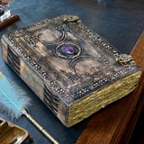 11" Antique Triple Moon Goddess Leather Journal | 5 Stone Options