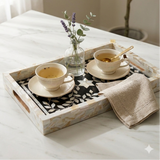 14" Black Mother of Pearl Boutique Floral Serving Tray- Rectangle
