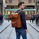 16'' Leather Backpack | Denim Lining