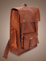 16'' Leather Backpack | Denim Lining