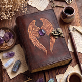 Embossed Angel Wing Leather Journal | 5 Crystal Choice Grimoire