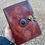 A5 Brown Triple Moon Leather Journal | 5 Stone Choices