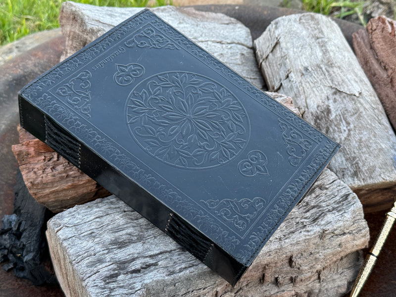 Black Triple Moon Leather Journal | 4 Stone Choices