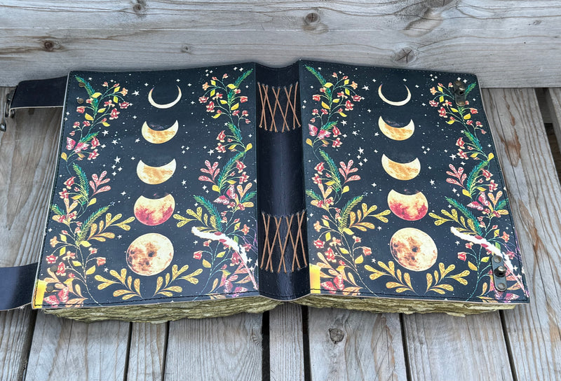 12"x8" Moon Phase -Leather Journal | 360 Vintage Pages (New)