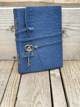 A5 Blue Floral - Embossed Leather Journal