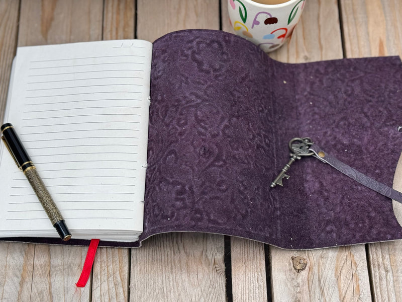 A5 Purple Floral - Embossed Leather Journal