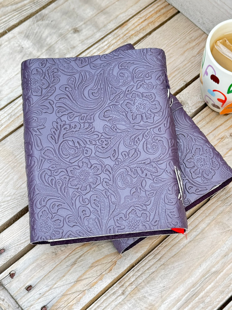 A5 Purple Floral - Embossed Leather Journal