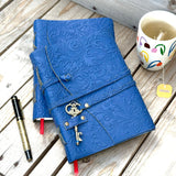 A5 Blue Floral - Embossed Leather Journal