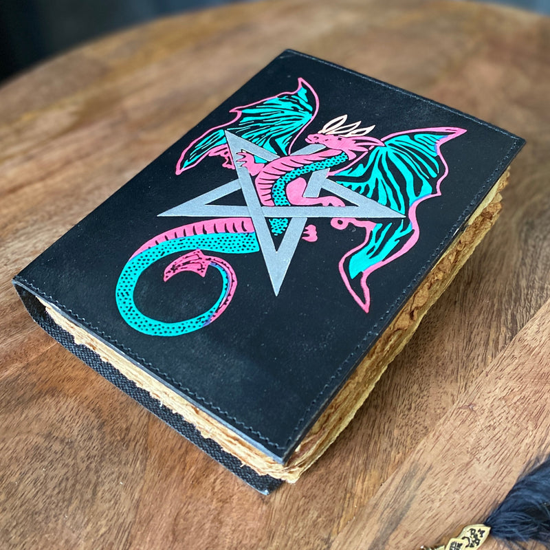 Dragon Pentagram Multicoloured Leather Journal | Handstitched