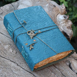 A5 Turquoise- Embossed Leather Journal | Key Floral Journal