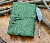 10"x7" Green- Floral Embossed Leather Journal