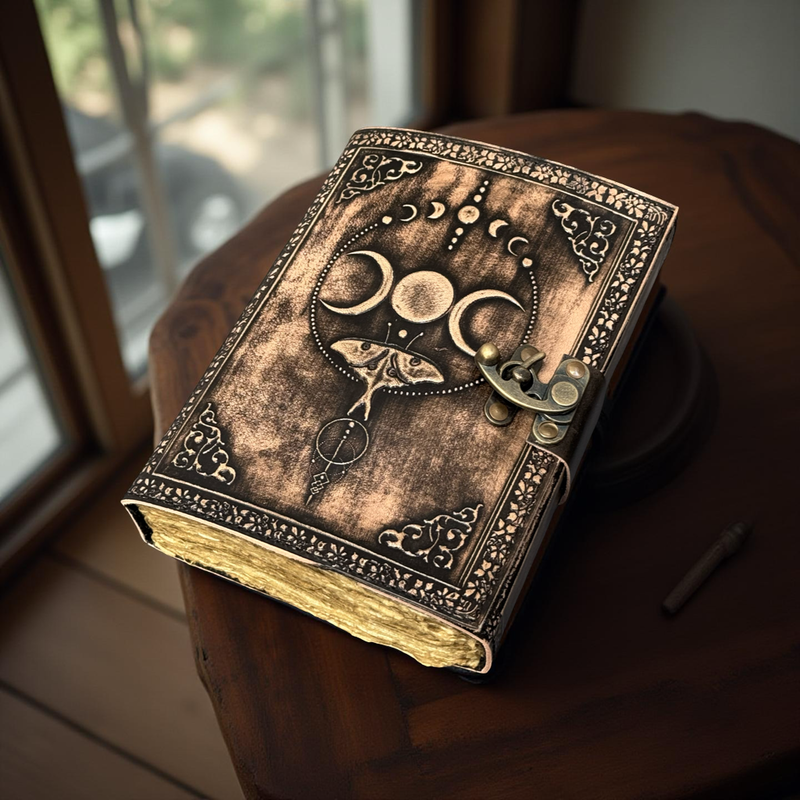 A5 Luna Moth Triple Moon Leather Journal