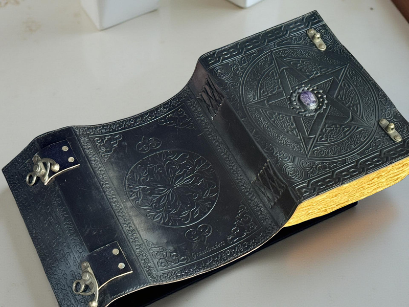 Black 10"x7" Fat Pentagram Leather Journal | 280 Vintage Pages (New)