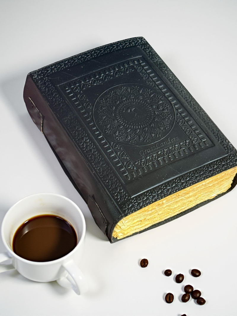 10" Black Triple Moon Goddess Leather Journal | 4 Stone Options