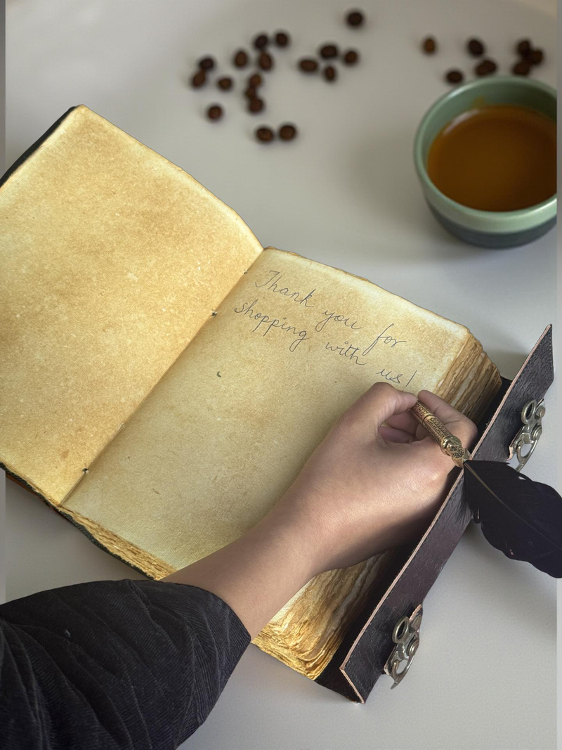 10" Black Triple Moon Goddess Leather Journal | 4 Stone Options