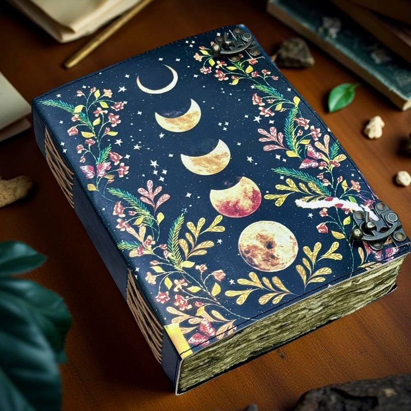 12"x8" Moon Phase -Leather Journal | 360 Vintage Pages (New)