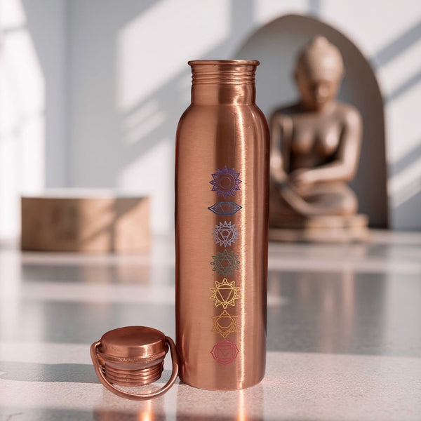 1 ltr Pure 7 Chakras Copper Water Bottle- with Handle