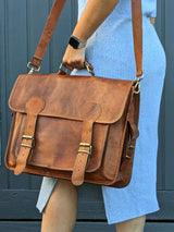 17'' Leather Satchel Briefcase | Big Front Pocket