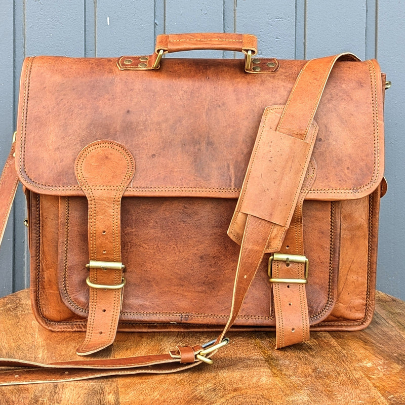 17'' Leather Satchel Briefcase | Big Front Pocket