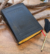 10" Black Triple Moon Goddess Leather Journal | 5 Stone Options