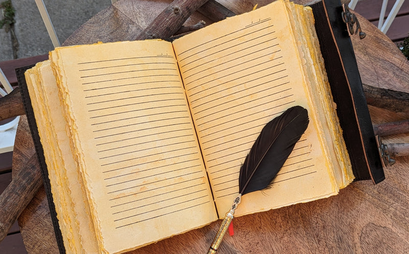 10" Black Triple Moon Goddess Leather Journal | 4 Stone Options