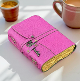 A5 Pink Floral - Embossed Leather Journal