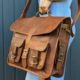 17'' Leather Satchel Briefcase | 4 Pocket