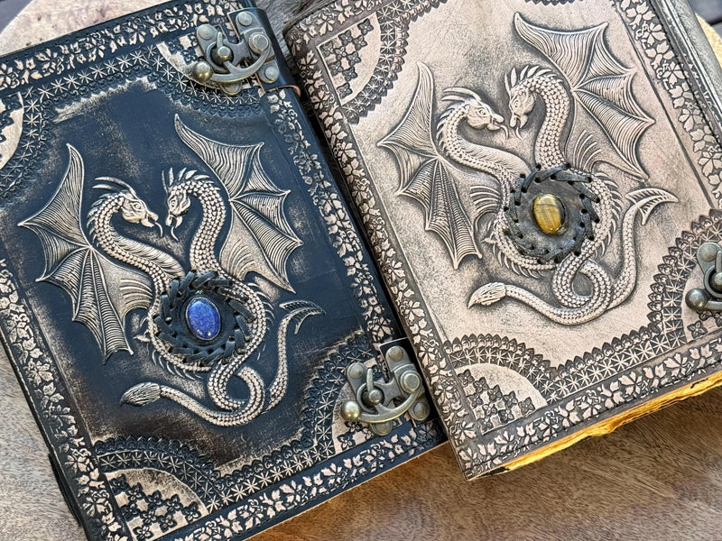 Antique 10" Large Double Dragon Leather Journal | 300 Pages