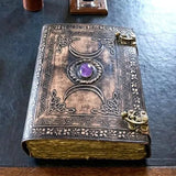 11" Antique Triple Moon Goddess Leather Journal | 5 Stone Options
