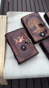 A5 Triple Moon Leather Journal | 5 Stone Choices