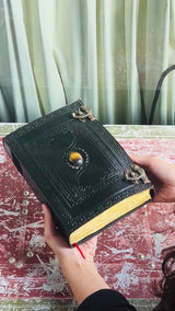 10" Black Triple Moon Goddess Leather Journal | 4 Stone Options