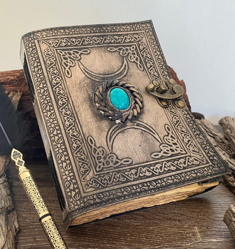GrassLanders Leather Journal A5 Antique Triple Moon Leather Journal | 4 Stone Options