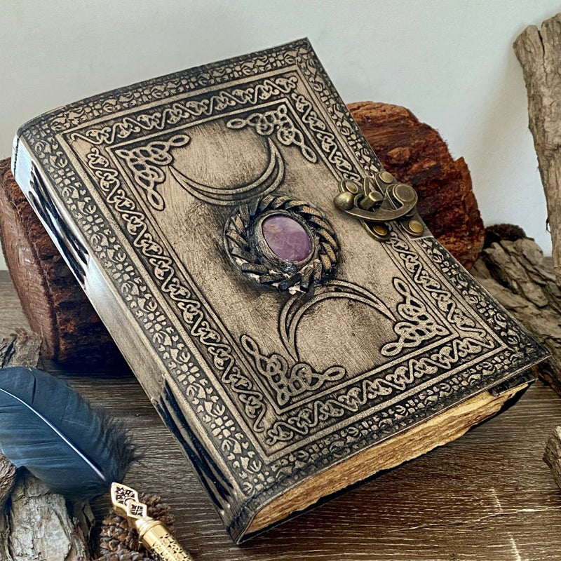 GrassLanders Leather Journal A5 Antique Triple Moon Leather Journal | 4 Stone Options